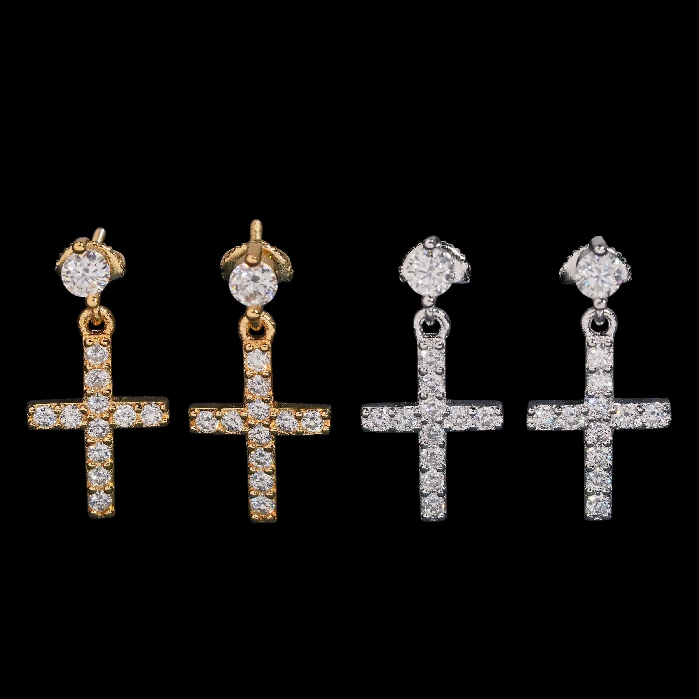Cross Dangle Earrings Lab Diamond – 14k Gold