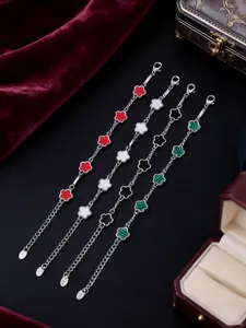 Multicolor Mother-Of-Pearl Enamel Four-Leaf Clover Flower Design Bracelet, Luxurious Lucky Clover Simple Jewelry, Unisex Couple Best Friend Bangle