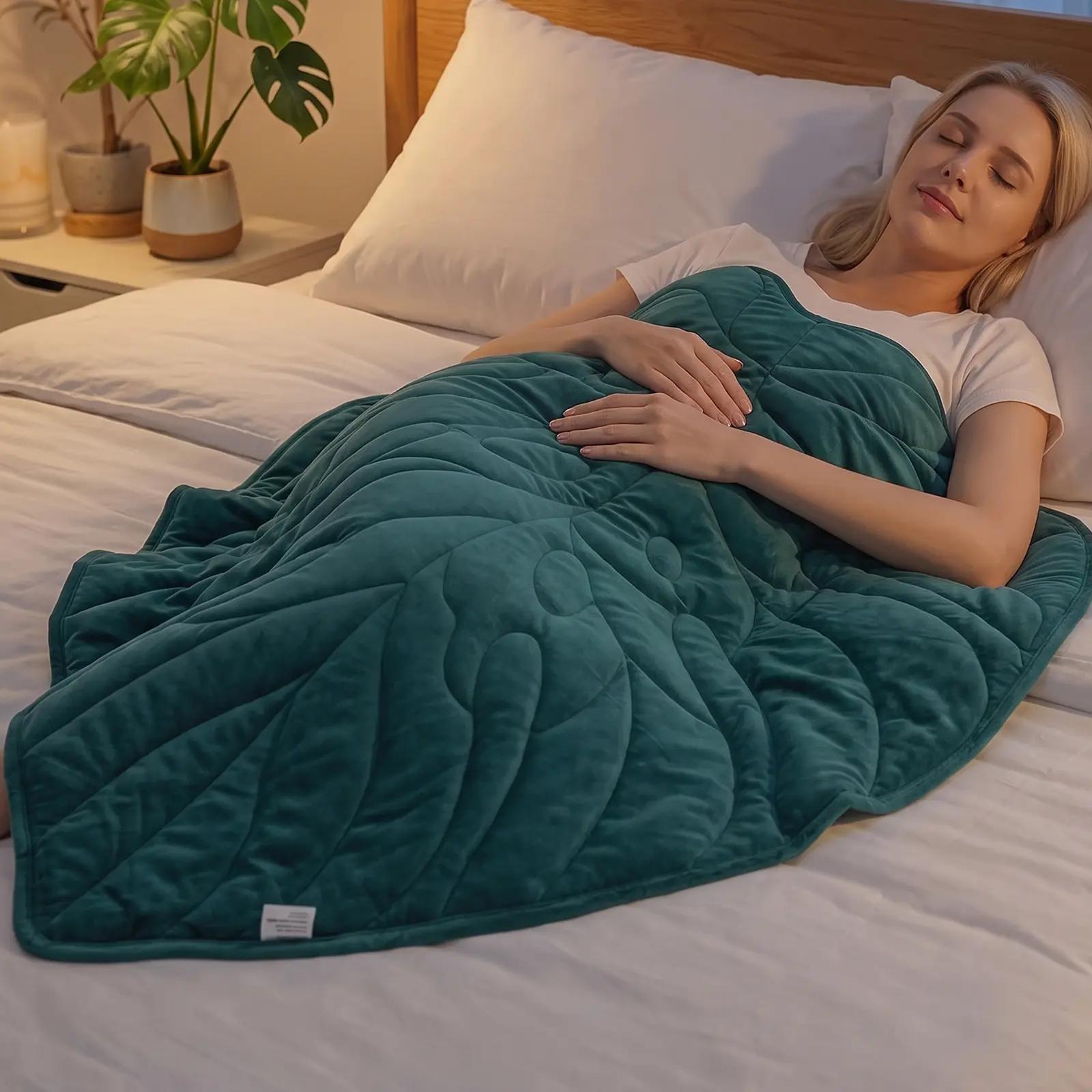 Weighted Blanket for Adult,7 Lb,Soft Cozy Throw41 X 53",Green Leaf