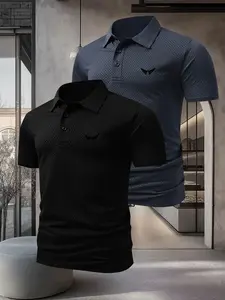 Men's Quick-Dry Jacquard Sporty Casual Shirt, Breathable Polo, Summer Fitted Short Sleeve Tee, Ideal for Golf Fishing Basketball Camping Fitness Swimming Beach
