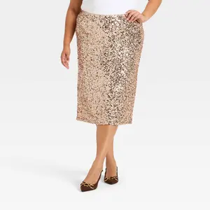 Women's High-Rise Sequin Midi Pencil Skirt - Ava & Viv
