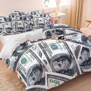 2/3 Pcs $100 Bill Print Duvet Cover Set, Decorative Duvet Cover, Includes Duvet Cover & 1/2 Pillowcase without Filler, Unique style with dollar bill design, Soft and comfortable, Suitable for all seasons, a great gift