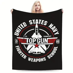 Top Gun F-14 Fighter Jet Flannel Blanket - Black Military-Style Navy Fighter Weapons School Design, Tear-Resistant Machine Washable, All-Season Decor for Home or Office, Home Decor Blanket
