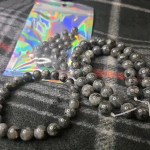 Black Labradorite Natural Stone Bead Bracelet 8/10mm - Real Natural Stone with Gray black Color and Simple Design glossy stone !!