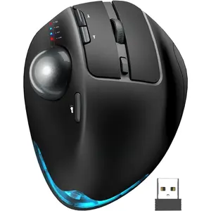 Trackball ,   Rechargeable Computer , Backlit Rollerball Thumb Laptop mice with 5 Level DPI, Adjustable Angle, 3 Devices Connection for PC, , Windows