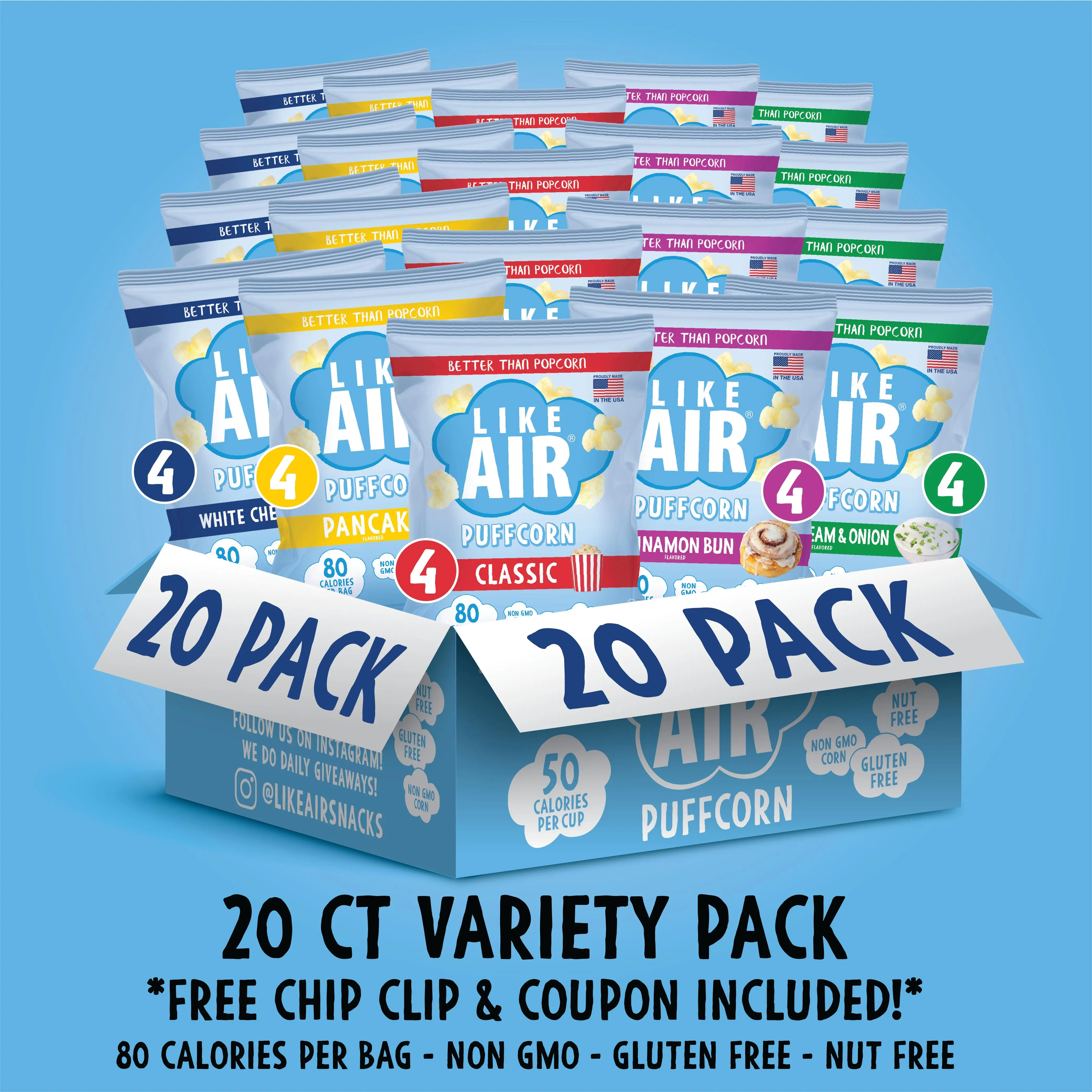Puffcorn Single Serve Variety Pack - 20 bags - Like Air Puffcorn