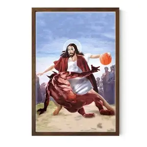 Funny Jesus Vs Monster Basketball Poster – Hilarious Christian Wall Art - Rustic Home Decor - Gift for Jesus Lovers
