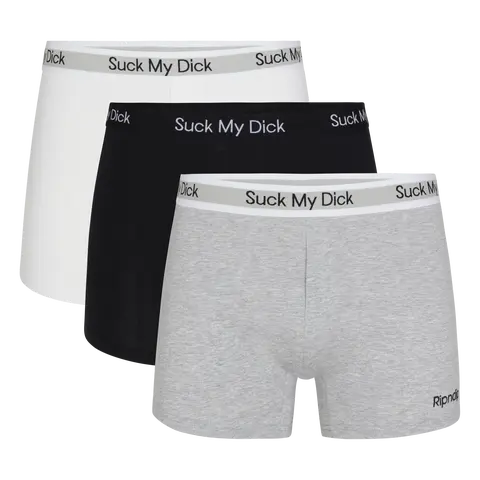 RIPNDIP Men's Embroidered 3-Piece 95% Cotton Classic Boxer Briefs Set - Casual Men's Underwear, Elastic Waist, Stretch, Snug Fit, Multi-Color, Soft All Day, S to XXXXL Sizes (Size Up for Room), Embroidery