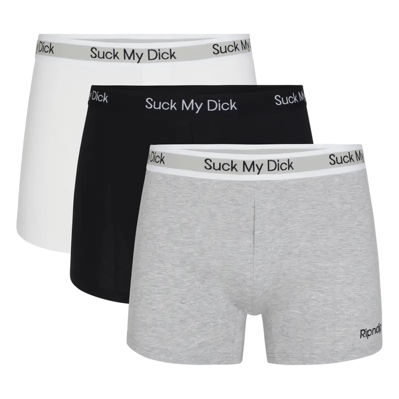 RIPNDIP Men's Embroidered 3-Piece 95% Cotton Classic Boxer Briefs Set - Casual Men's Underwear, Elastic Waist, Stretch, Snug Fit, Multi-Color, Soft All Day, S to XXXXL Sizes (Size Up for Room), Embroidery