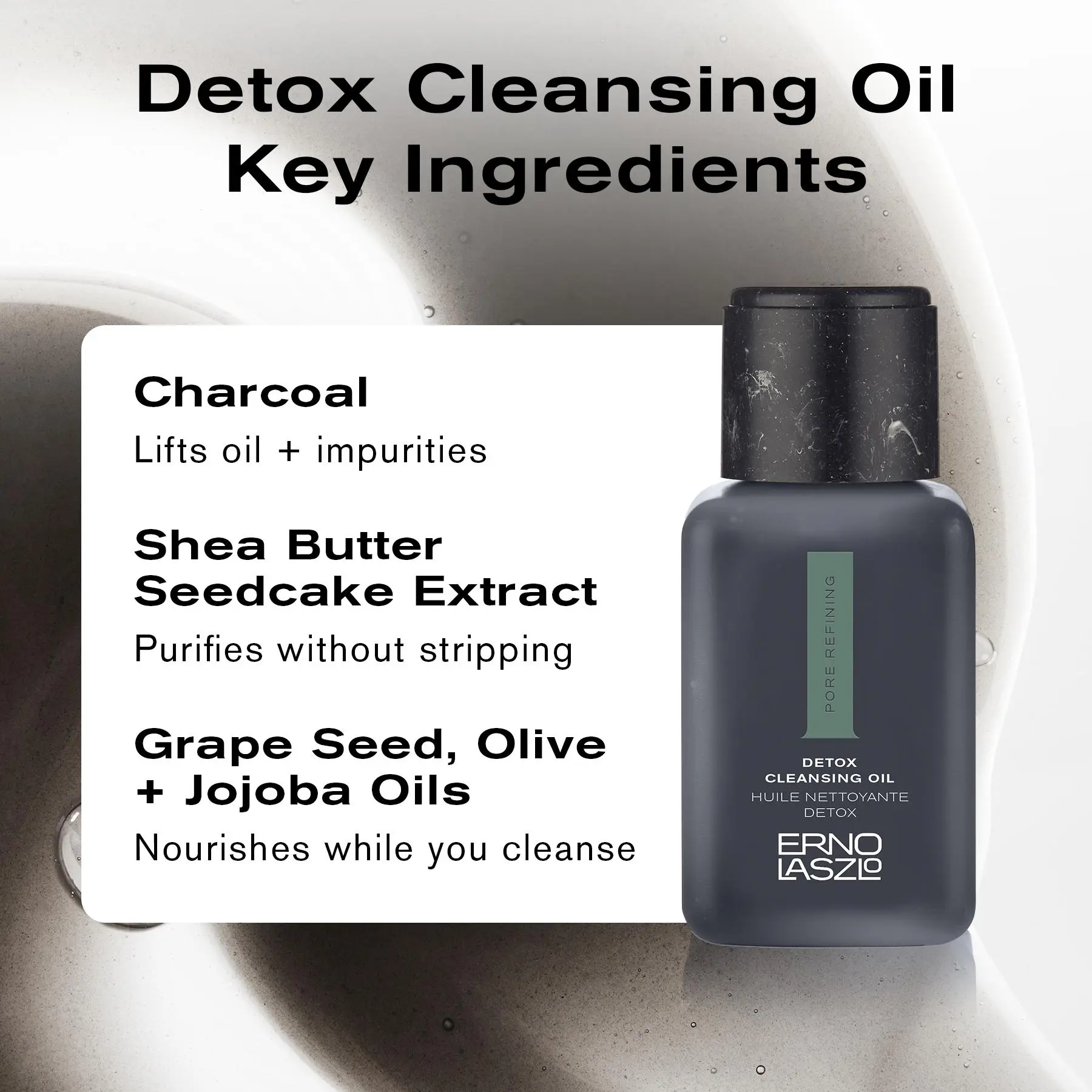 Erno Laszlo Detox Cleansing Oil with Charcoal & Shea Butter - Gentle Waterproof Makeup Remover for Oily & Combination Skin, Milky, Grape, Water Proof, Cosmetic, Lightweight, Nourishing, Moisture