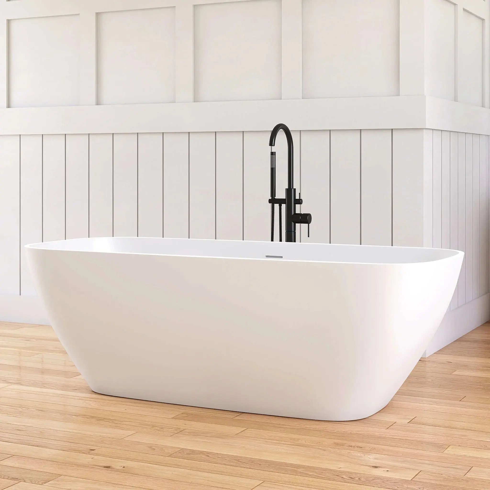 Dowell 67" Freestanding Soaking Bathtub Solid Surface Soaking Tubs in Matte White-BT036 Series