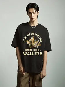 Funny Walleye Fishing Tee Soft Crew Neck Short Sleeve Shirt for Anglers Featuring Humorous Golden Lettering Design