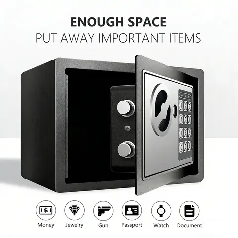 Small Electronic Safe Box with Digital Keypad – Mini Security Safe for Cash, Jewelry, Passport | Password & Key Lock