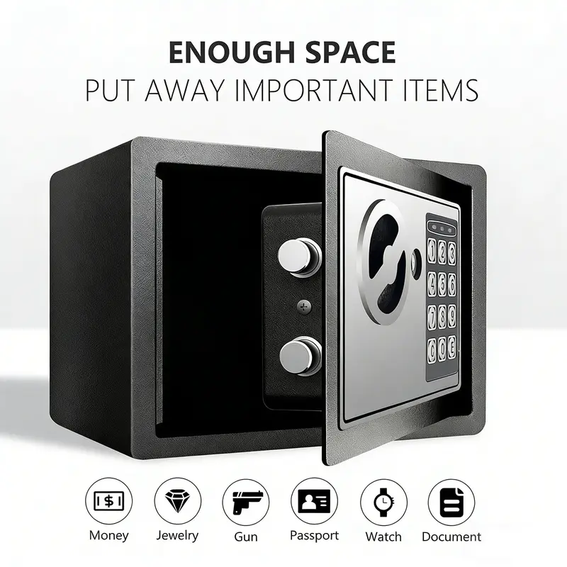 Small Electronic Safe Box with Digital Keypad – Mini Security Safe for Cash, Jewelry, Passport | Password & Key Lock