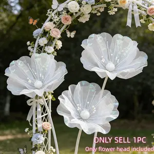 Large Iridescent Mesh Flower (Flower Head Only), 19.69 Inch Decorative Artificial Mesh Flower, Suitable for wedding decor, window display and garden arrangement, ideal ornament for home, shop, dining table decoration and festival celebration.