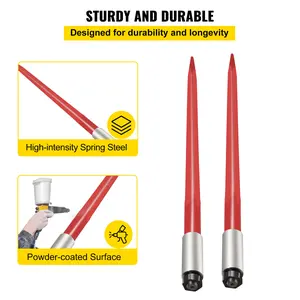 【fathersdaygift】VEVOR Pair Hay Spear 39" Bale Spear 3000 lbs Capacity, Bale Spike Quick Attach Square Hay Bale Spears 1 3/4", Red Coated Bale Forks, Bale Hay Spike with Hex Nut & Sleeve for Buckets Tractors Loaders