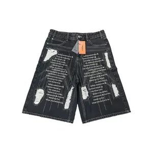 BELIEVE IN JORTS Menswear Baggy Denim Pants with Embroidery and Contrast Stitching True to Size Distressed Jeans Trouser