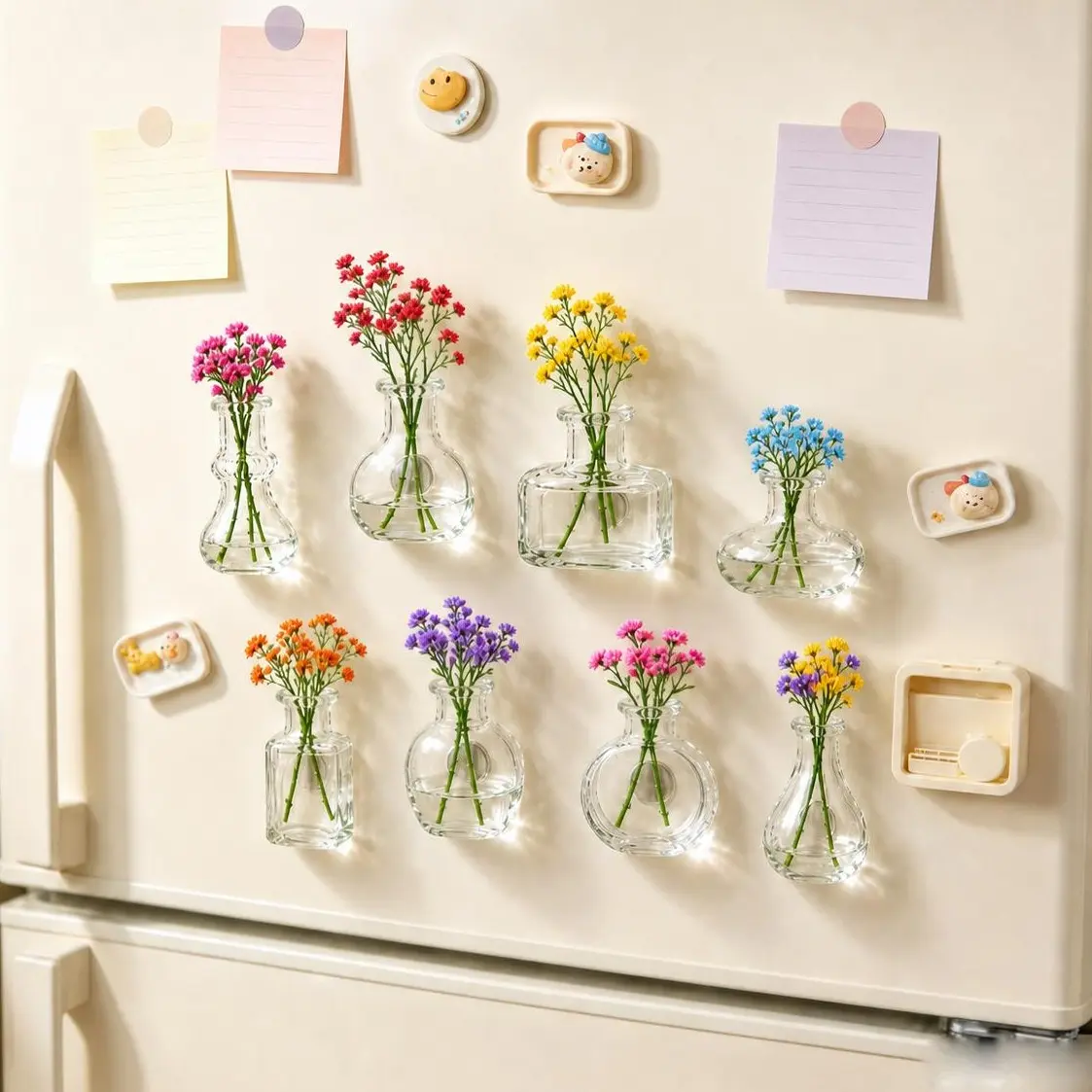 8PCS Boho Mini Glass Magnetic Thumb Vases, Decorative Household Refrigerator Magnets, DIY Dried Flower Kitchen Decor, Minimalist Housewarming Gift