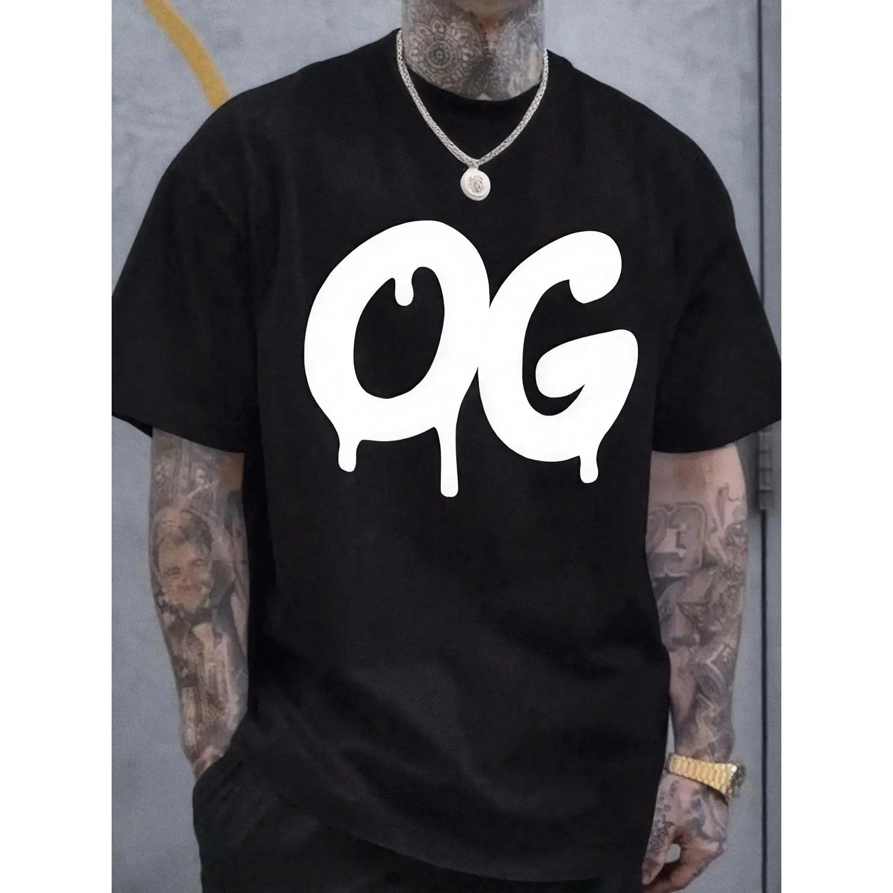 Men's Plus Size Vintage OG Logo Graphic Cotton T-Shirt - Lightweight Short Sleeve Crew Neck, Breathable Big & Tall Casual Shirt for Gym, Travel & Casual Attire - Black/White Retro Print (Ideal Gift for Christmas/Black Friday), PLUS SIZE