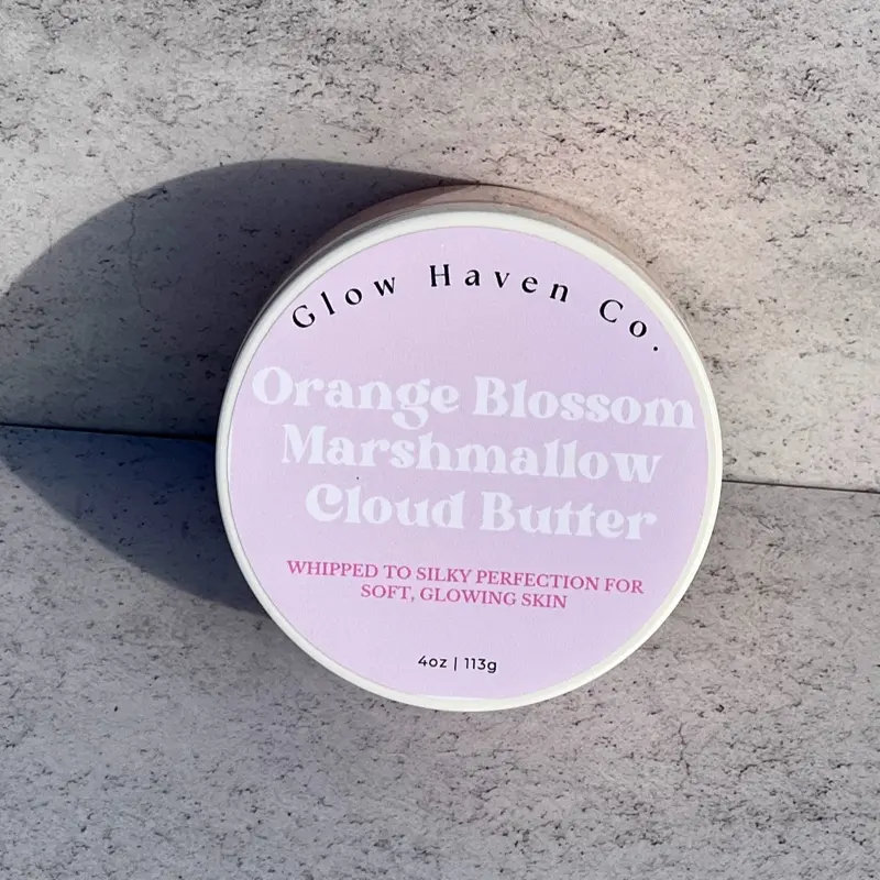 Glow Haven Co. Orange Blossom Marshmallow Emulsified Body Butter 120 ml - Moisturizing Body Butter with Shea and Mango Butters Alcohol Free Allergy Friendly Viral Long Lasting - Moisture Scent Vanilla
