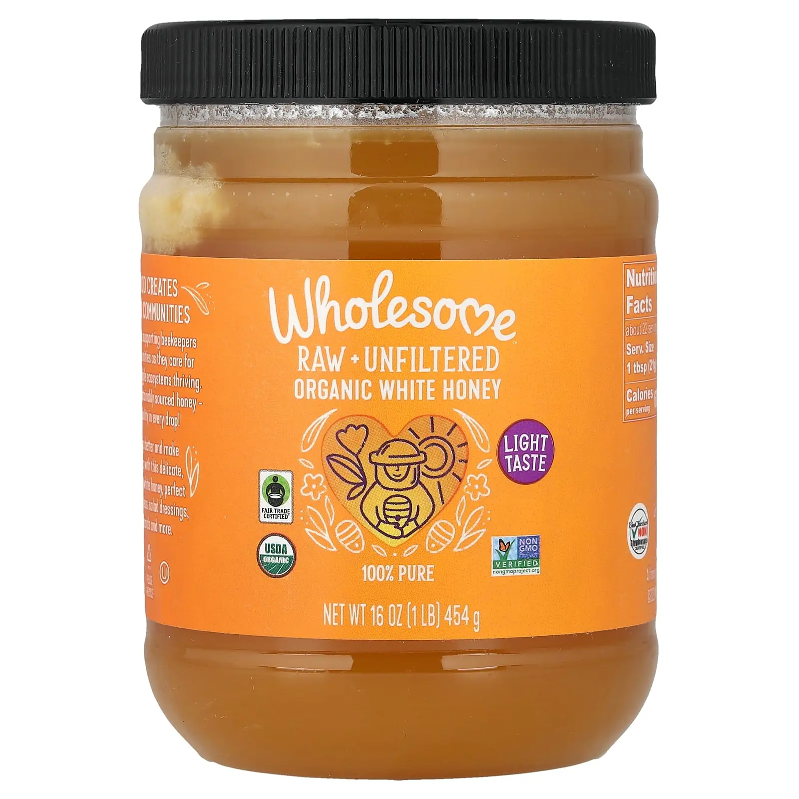 Wholesome Sweeteners Organic White Honey, Raw + Unfiltered, 16 oz (454 g)