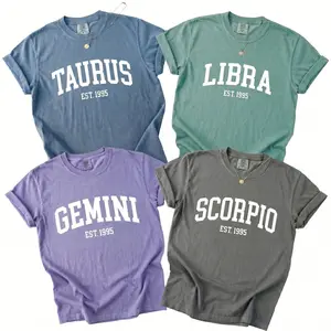 Comfort Colors Custom Zodiac Sign Tshirt, Personalized Birth Year Birthday Graphic Tee, Astrology Horoscope Est Shirt Gift for Men Women - AL