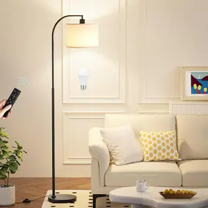 Arc Floor Lamp with Remote and Stepless Dimmable Bulb, Colors Temperature & Brightness Adjustable, Floor Lamps for Living Room(Deep Beige Shade & Black Pole)
