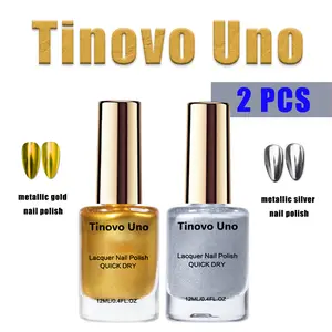 Tinovo Uno 2 PCS Set Metallic Gold & Silver Nail Polish 12ml Each Total 24ml Alcohol-Free Quick Dry Chrome Finish Tu-Np-005-4