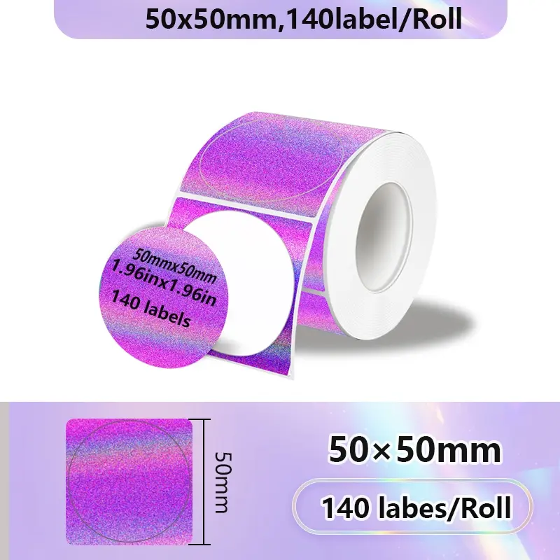 Thermal Laser Colorful Flash Direct Thermal Labels Roll, Holographic Printing Paper 5cm X 5cm, 140 Pcs Per Roll, Compatible with M221/m110 Printers, High Adhesive Sticky Label Stickers, Office Supplies