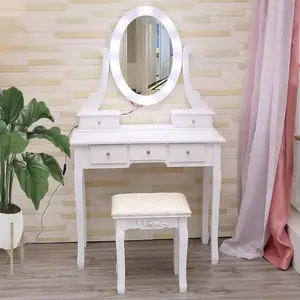 Garvee Modern Makeup Vanity Set with Illuminated Mirror, Padded Stool, and 5 Drawers - Stylish and Functional Dressing Table for Bedroom, Perfect for Women and Young Users