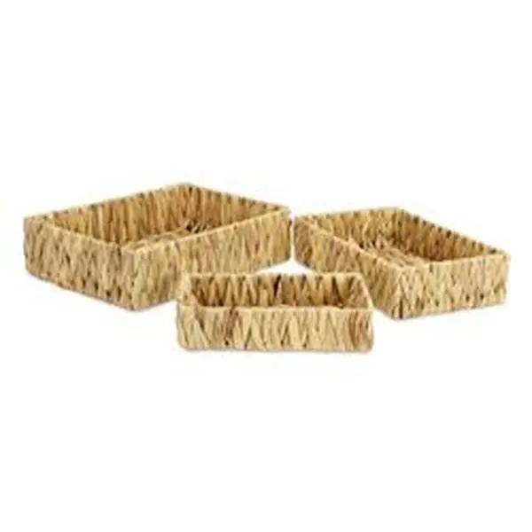Cheungs 5829-3 Traditional Laelia Durable Water Hyacinth Woven Weave 3-Piece Rectangular Basket Tray Set, Decorative Home Organizer for Room Decor, Living Room Storage
