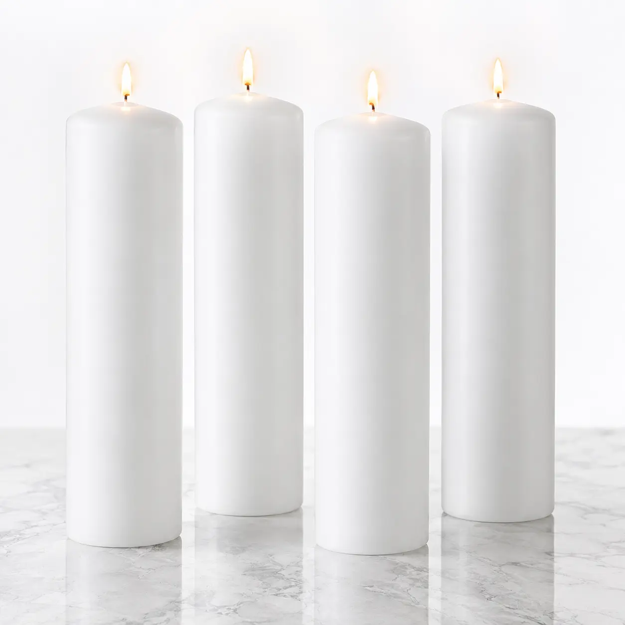 Unscented White Paraffin Wax Cylinder Pillar Candles - 2"x8", 4-Piece, 56 Hrs Burn Time, Neutral Home Decor Candles with Cotton Lead-Free Self-Extinguishing Wick, for Purity and Serenity