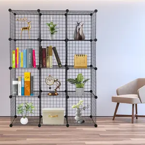 12-Cube Storage Organizer, Modular Bookcase Shelf Unit for Living Room Office Organization, Heavy Duty Metal Grid DIY Closet Shelving System