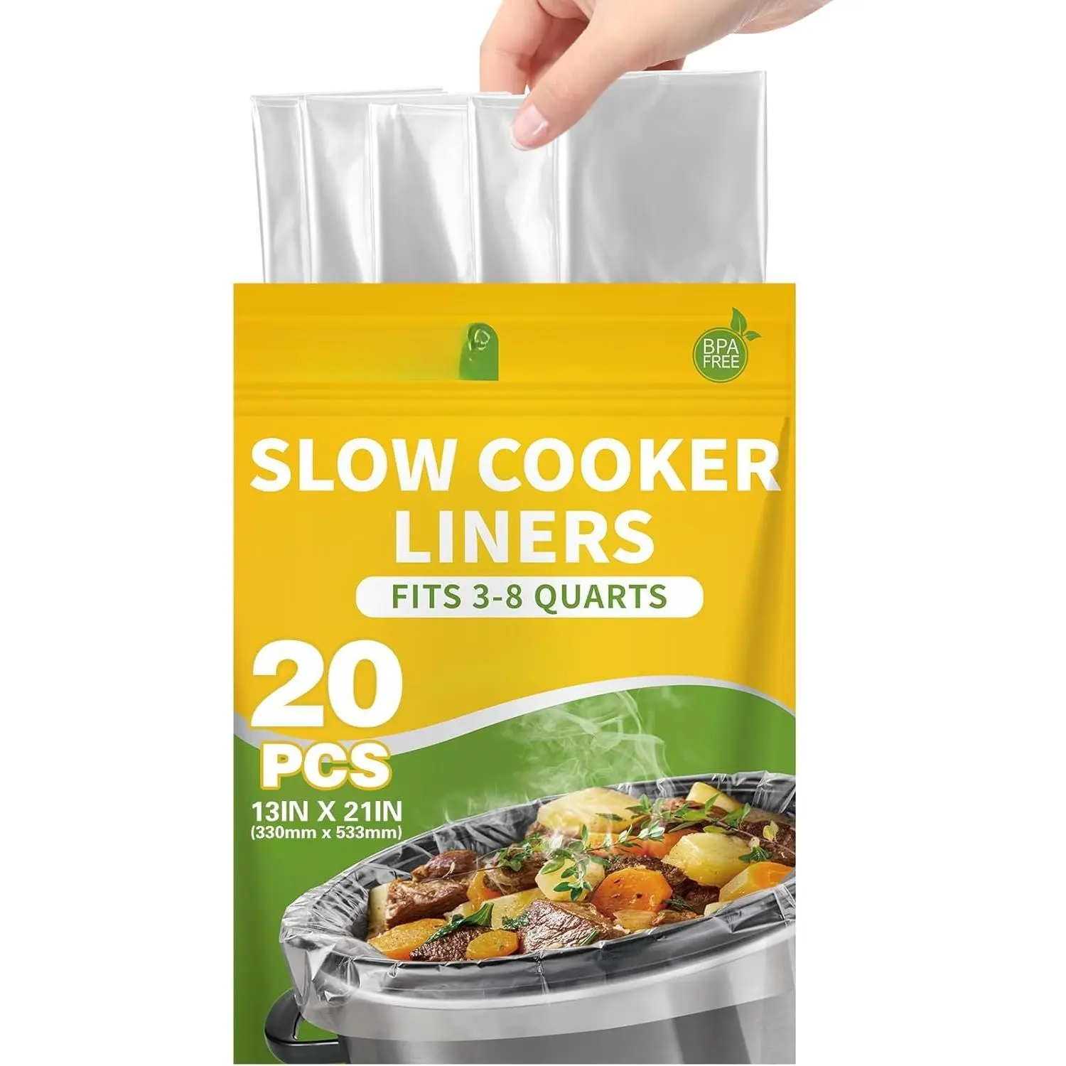 20 Count Slow Cooker Liners, 13"x21", Fits 3-8 Quarts, Disposable Pot Liners Compatible with Crockpot, Oval Large Size,  Cooking Bags, Kitchen Accessories, Cook with Ease