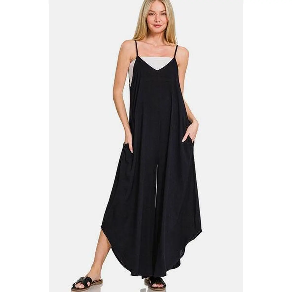 Zenana Spaghetti Strap Overalls with Pockets - Wide Leg Design