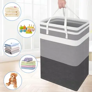 3-Pack Laundry Basket Freestanding & Waterproof Hamper Collapsible Tall Clothes Hamper with Easy Carry Handles for Family Dorm Gradient Grey 75L Large Capacity PEVA Material