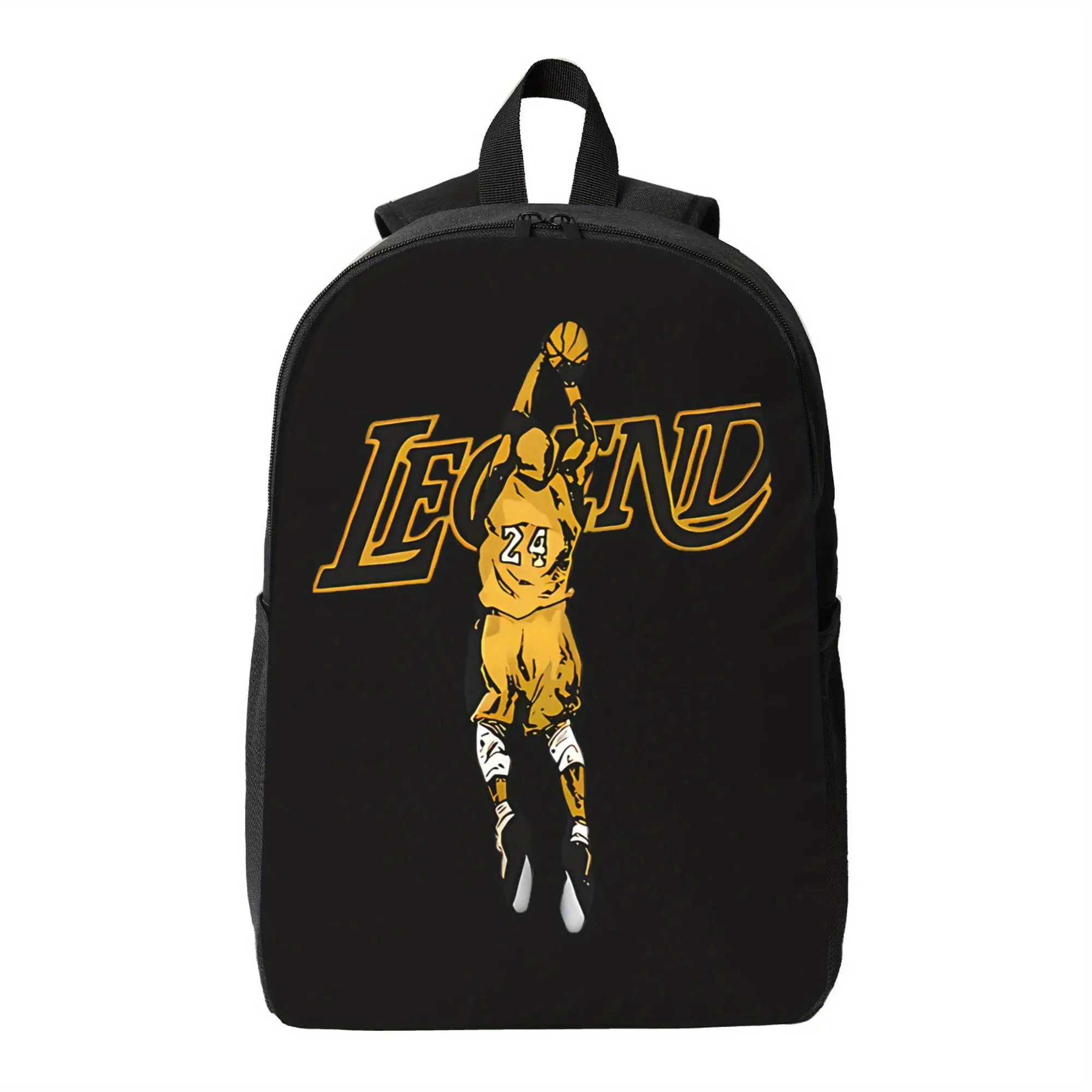Best Trendy Boys' Lightweight Basketball Graphic Backpack - Stylish Black Polyester with Golden Print, Adjustable Straps, and Multiple Compartments for School and Sports, Backpack for School, Sports Gear, Dynamic Design, Durable Zipper Closure Supplies