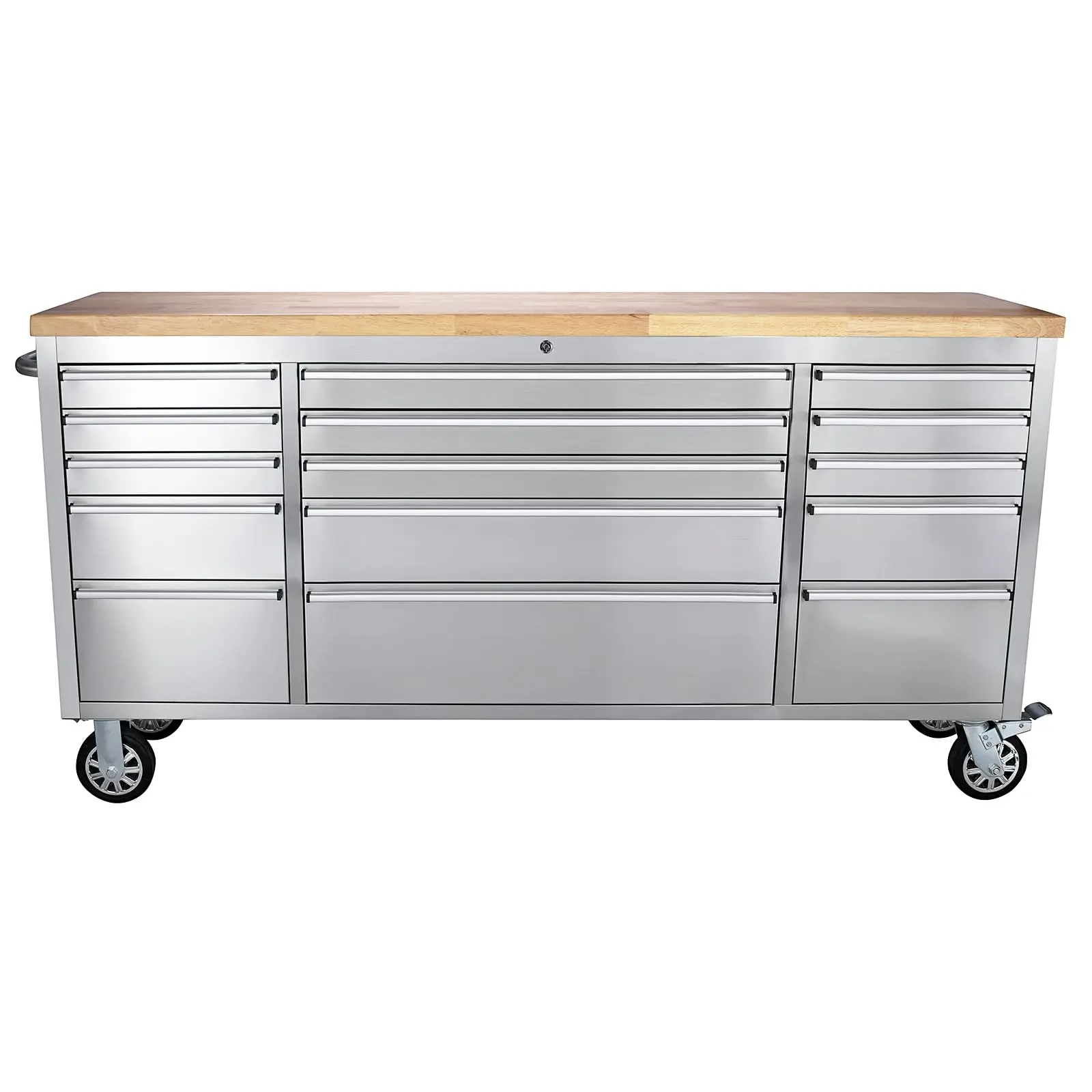 GARVEE 15-Drawer Large Rolling Tool Chest, 72" Mobile Tool Storage Cabinet with Wheels and Wood Top, Stainless Steel Garage Tool Box Organizer with Anti-Slip Liner for Warehouse, Repair Shop