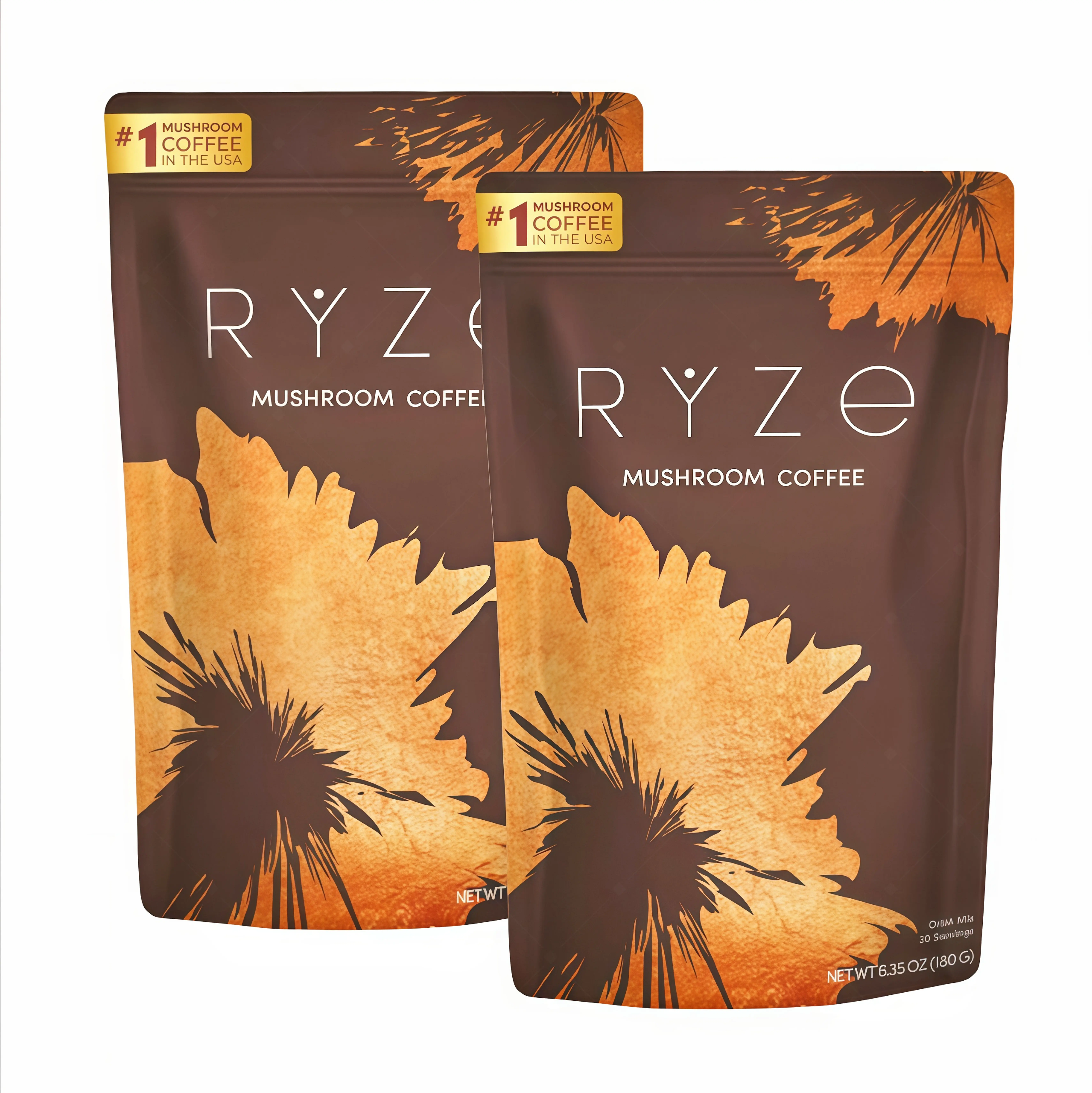 2 Pack RYZE Mushroom Coffee USDA Organic with 6 Adaptogenic Mushrooms and MCT Oil IA USA Grown Instant Coffee for Better Energy, Focus, Digestion, Immunity with Turkey Tail, Shitake, Lion's Mane, 30 Servings Vitamin