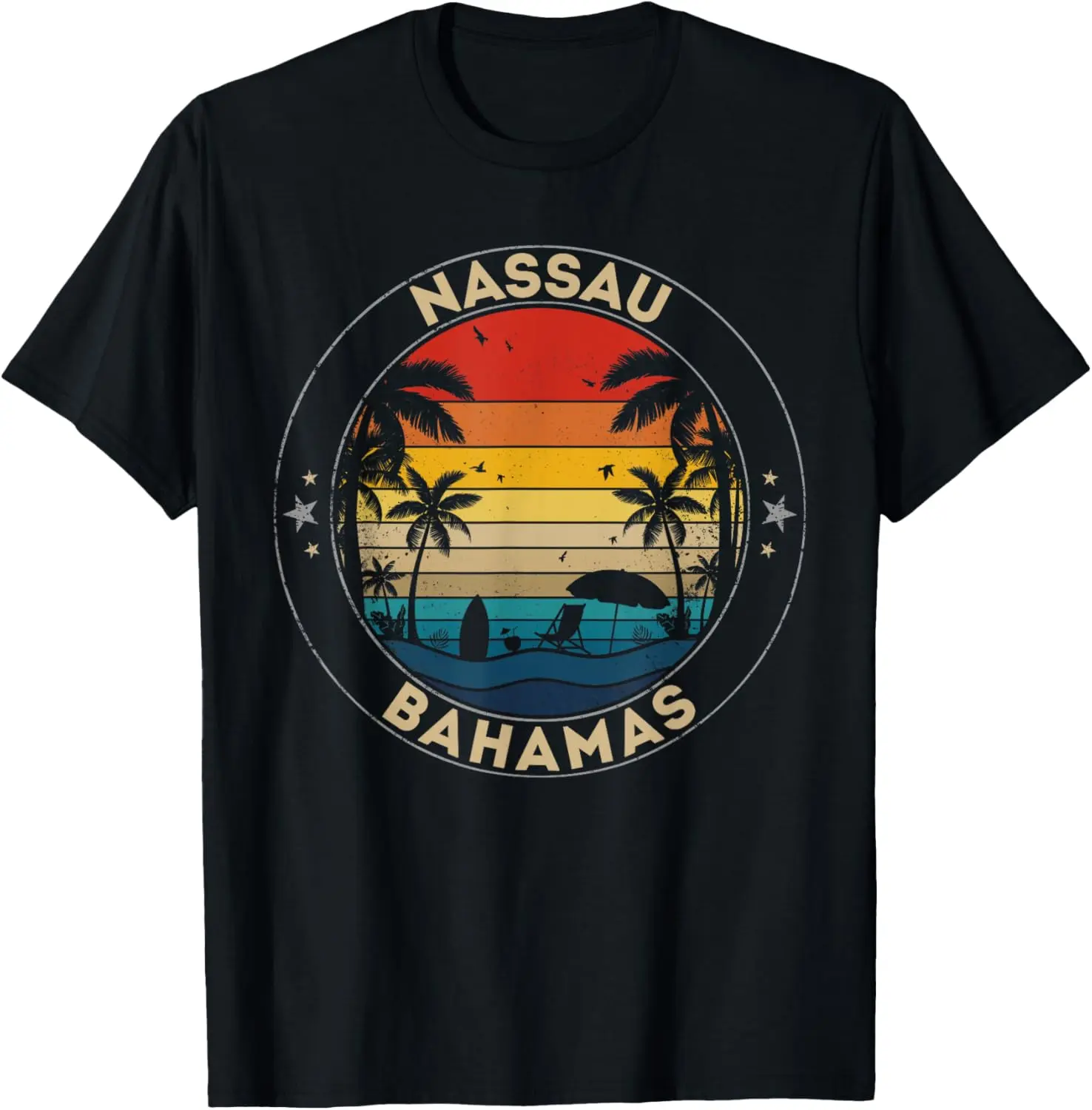 Women's 100% Cotton Crew Neck Short-Sleeve Casual Distressed Graphic Nassau Souvenir Bahamas Reminder Tshirt, Everyday Streetwear All-Seasons Top
