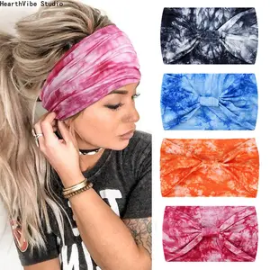 4PC Unisex Hand-Dyed Elastic Cotton Moisture-Wicking Headband, Geometric Pattern Hair Accessories, Athleisure Sporty Sports Headbands for Yoga, Sweat-Absorbent Head Scarf Hair Tie