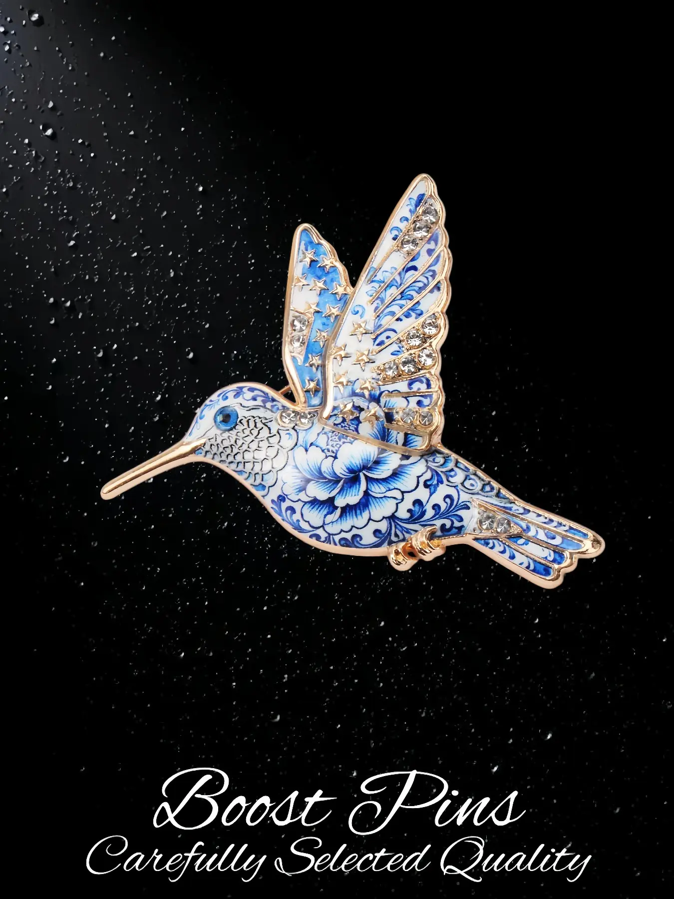 Gold Tone Enamel Hummingbird Brooch, Brooch With Crystals, Multi-Design Themed with Clear Crystal Rhinestone Wings, Statement Lapel Pin, Exquisite Brooch, Women's Fashion Jewelry, Perfect Gift for Bird Lovers & Sports Fans, Elegant Brooch