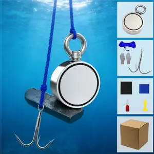Heavy Duty Magnet Fishing Kit 1300 LBS, Double Sided N52 Neodymium Magnet D94mm, Complete Set with 66FT Rope Grappling Hook Gloves Carabiner Scraper for Metal Detecting