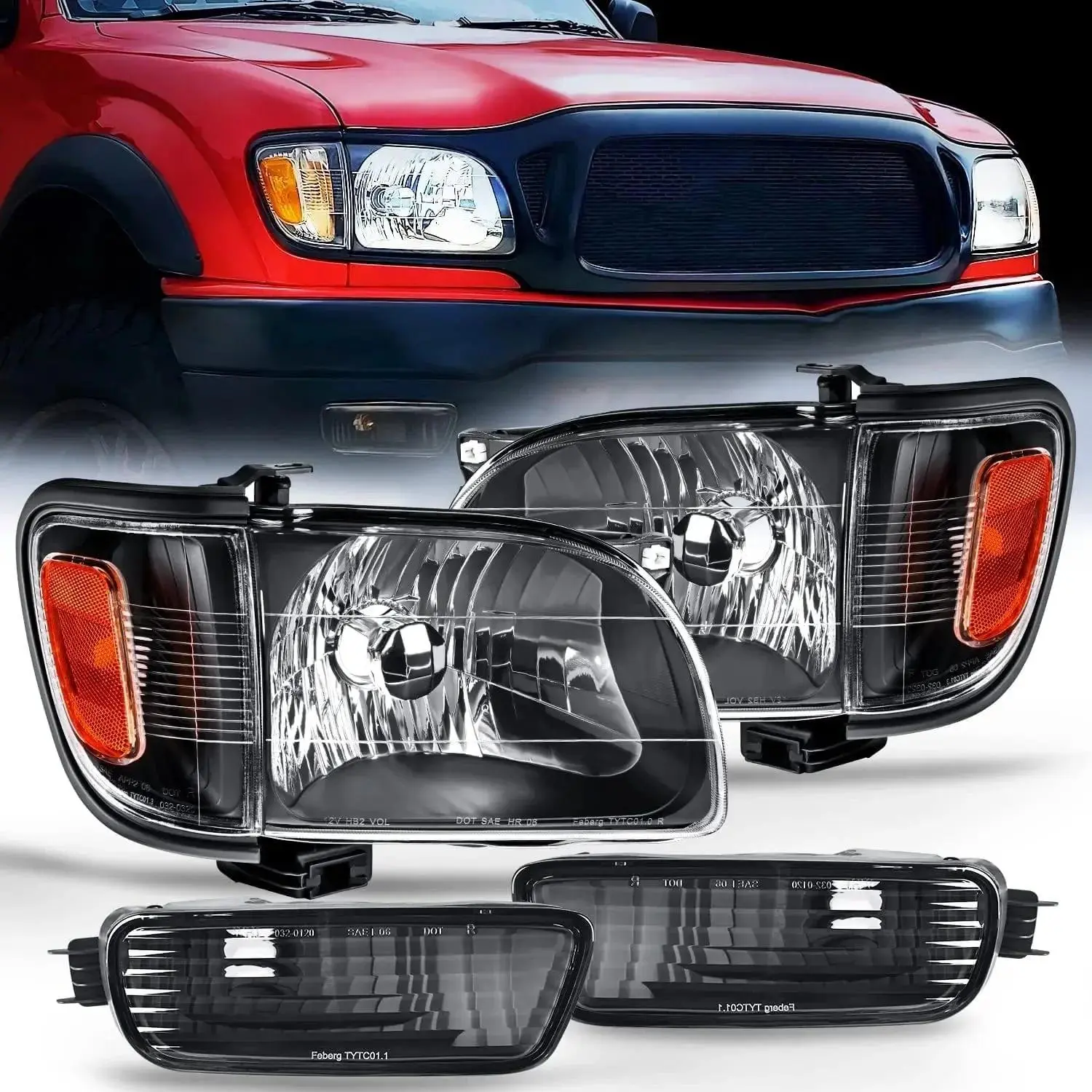 Nilight OE Standard Plug-N-Play Automotive Headlight Assemblies for 2001-2004 Toyota Tacoma, Black Case, Amber Reflector, H4 LED Front Lights, IP65 Headlight Waterproof, UV Shockproof, Anti-Fog Vent, Bumper Light: W5W, Car Accessories, Night Driving