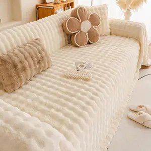 Solid Color Faux Fur Sofa Cover, Non-slip Sofa Slipcover, Washable Sofa Protector, Sofa Protector for Home Living Room, Home Decor, Sofa Couch Covers