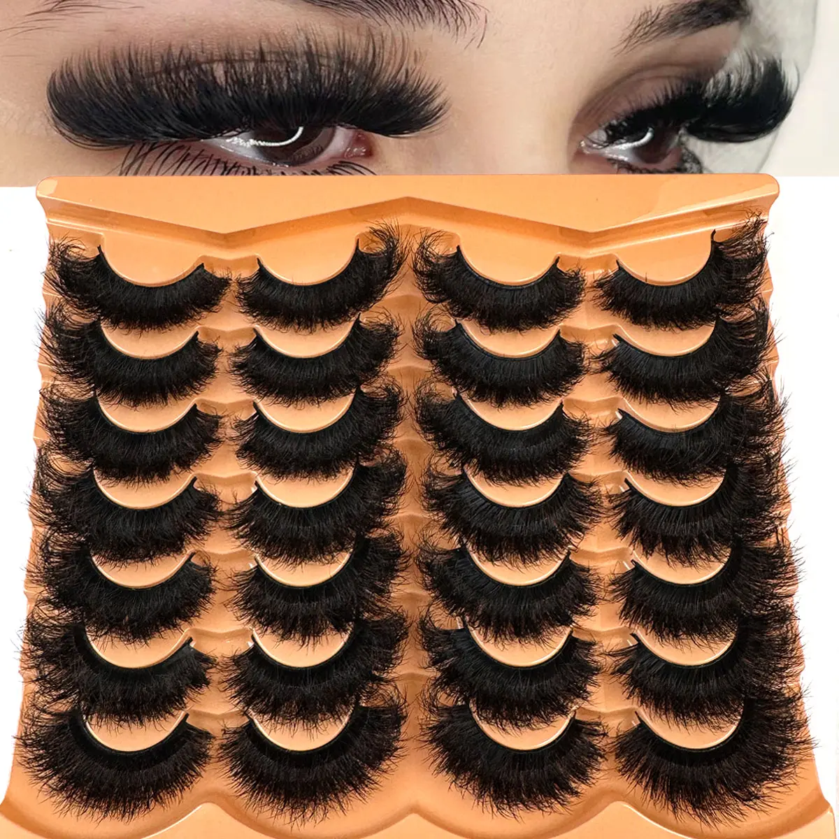 UMIRYAO 14 Pairs Faux Strip Eyelashes, D-Curl 3D Russian Volume Lashes with Fluffy Winged Fox Eye Effect, Reusable Eyelash Extensions, Eyelashes Extensions