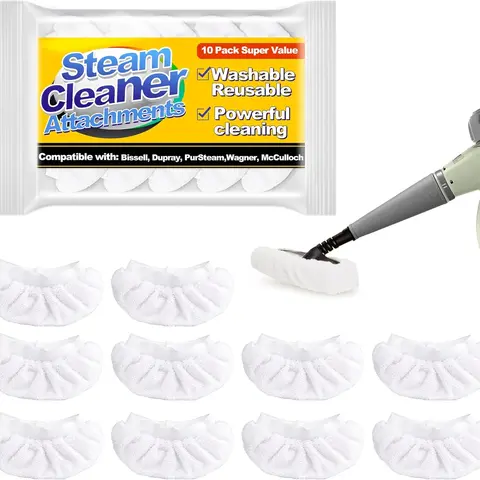 Reusable Microfiber Steam Cloth Covers, 10 Pack Cotton-Like Cleaning Pads for Handheld Steam Cleaners, Washable & Scratch-Safe, Compatible with Bissell Steam Shot, McCulloch, PurSteam & Wagner
