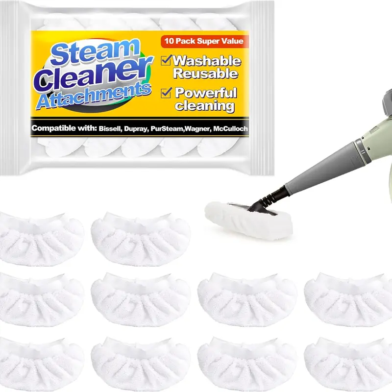 Reusable Microfiber Steam Cloth Covers, 10 Pack Cotton-Like Cleaning Pads for Handheld Steam Cleaners, Washable & Scratch-Safe, Compatible with Bissell Steam Shot, McCulloch, PurSteam & Wagner