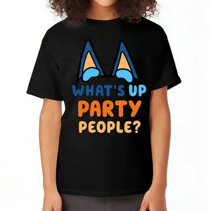 🎉100% Cotton Youth Blue Dog Inspired T-Shirt, Whats Up Party People, Birthday Invitation Graphic Tee for Boys Girls, Gift Blue Dog Fan for Adults Teens