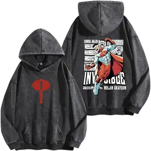 Vintage Omni-Man Nolan Grayson Washed Hoodie, Invincible Superhero Graphic Washed Tee, Viltrumite Empire Double Printed Heavyweight Shirt, Menswear Gift for Comic Fans